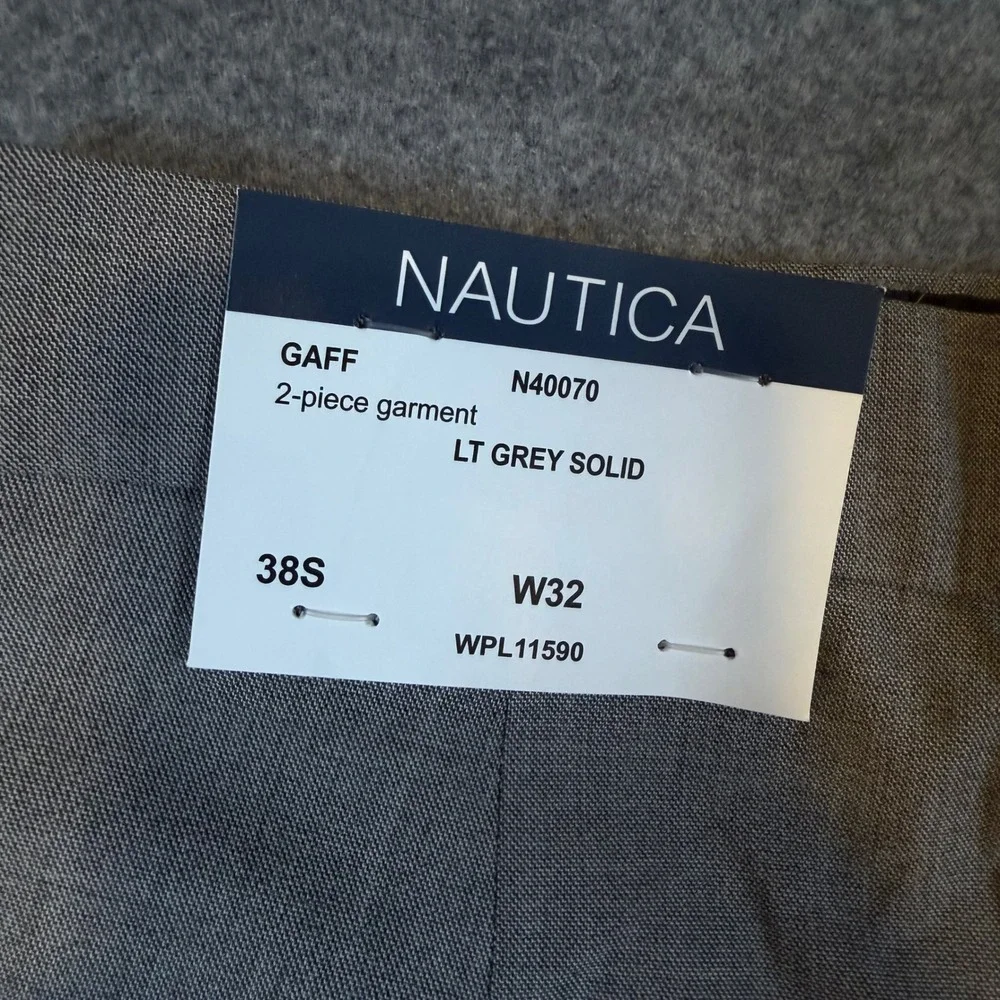 Nautica Mens 2 Piece Suit 38S W32 Light Grey Solid Active Bi-Stretch Modern Fit